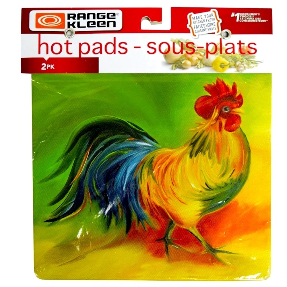 Rooster Hot Pad Trivets Range Kleen Vibrant Colorful Rooster Doodledoo Set 0f 2